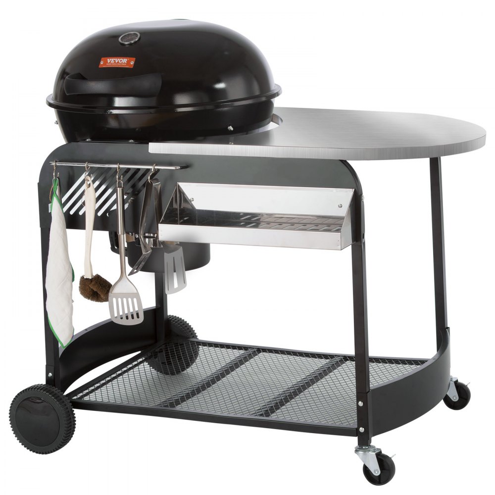 VEVOR Parrilla de Carbón Portátil de 21" Parrillas de Gas Propano con Cubierta y Carro Parrilla de Barbacoa de Hierro Ahumador Independiente para Cocinar al Aire Libre, Camping, Picnic, Patio, Negro