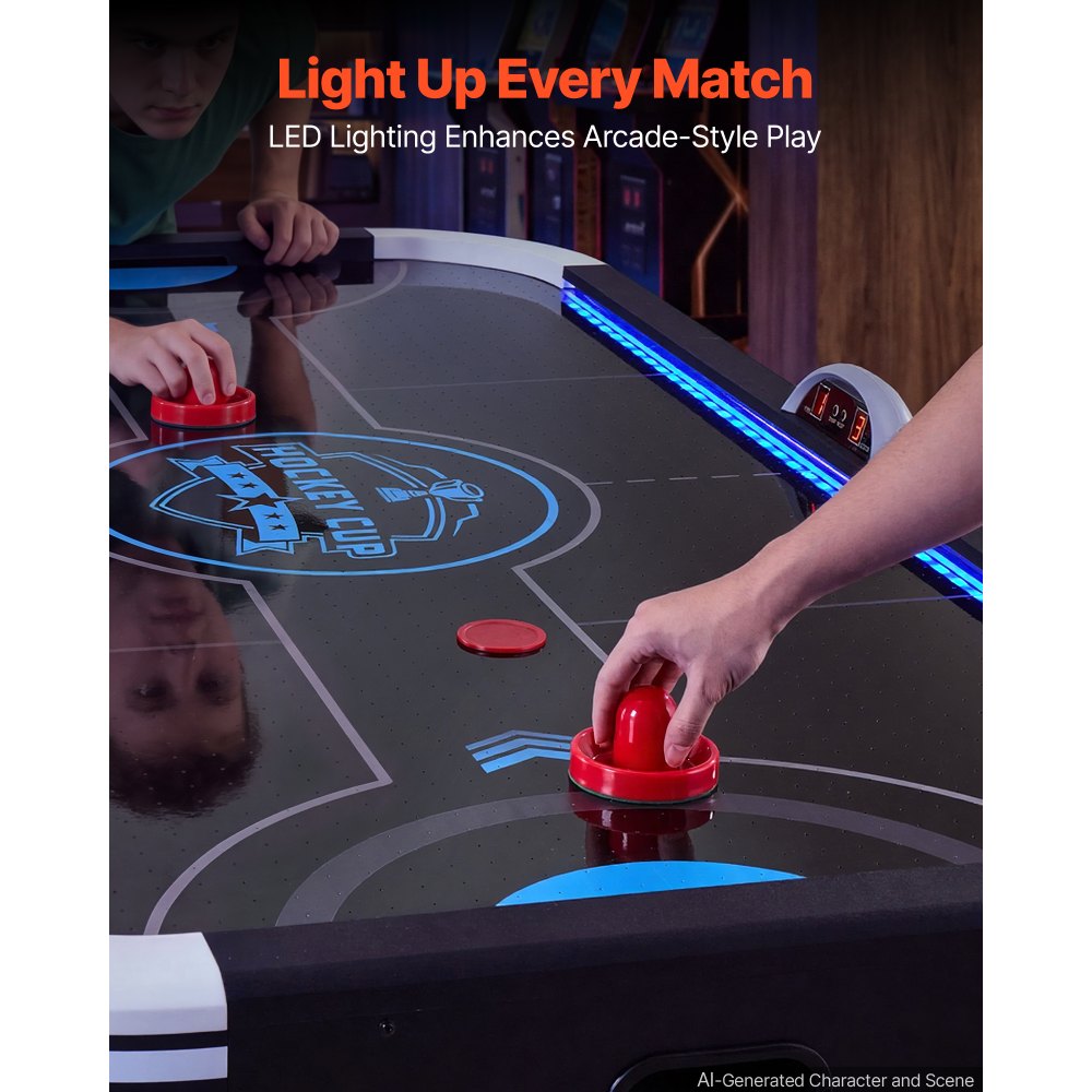 VEVOR Mesa de Hockey de Aire con Marcador Electrónico y Luces LED, Esquinas Reforzadas con Esmero, Pies Niveladores Ajustables, con Empujadores y Discos, para Sala de Juegos Familiar, 183x102x79 cm