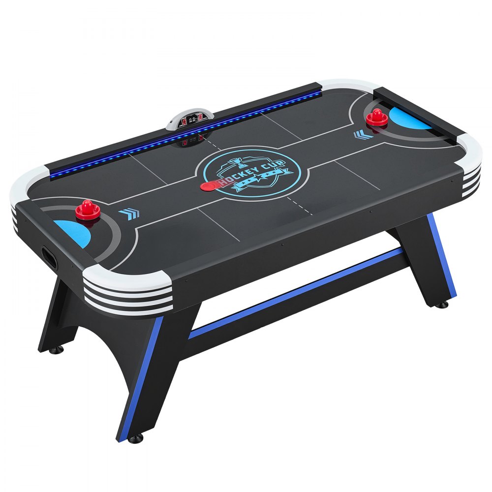 VEVOR Mesa de Hockey de Aire con Marcador Electrónico y Luces LED, Esquinas Reforzadas con Esmero, Pies Niveladores Ajustables, con Empujadores y Discos, para Sala de Juegos Familiar, 183x102x79 cm