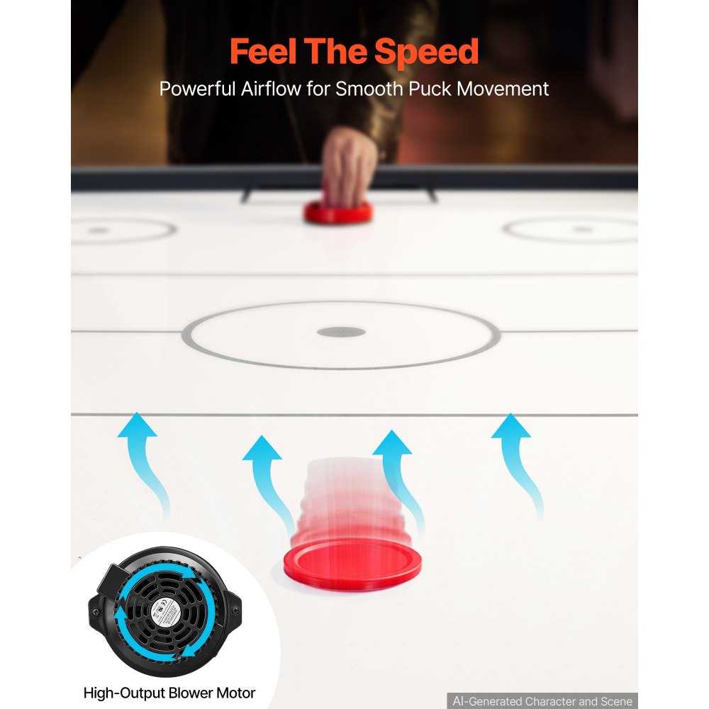 VEVOR Mesa de Hockey de Aire con Marcador Electrónico, Patas Estables en Forma de X, Esquinas Reforzadas con Esmero, con Empujadores y Discos, para Sala de Juegos Familiar, 213,5 x 122 x 80 cm