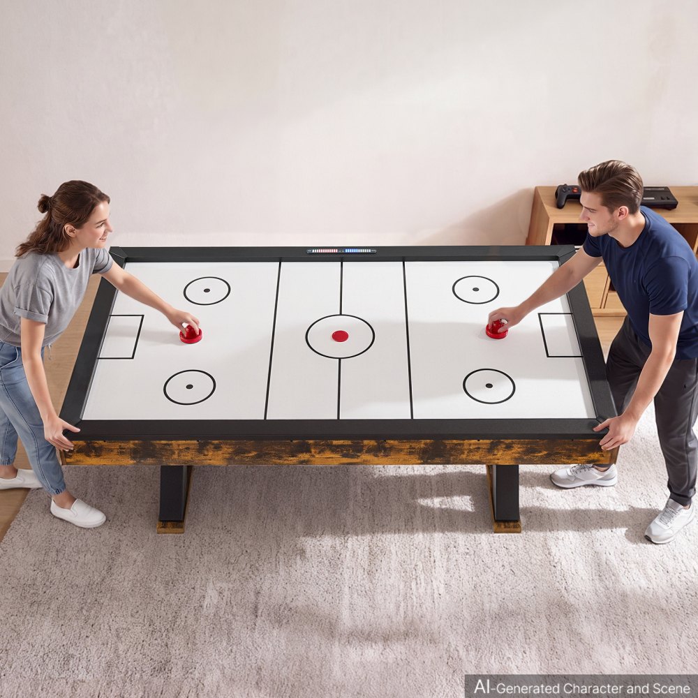 VEVOR Mesa de Hockey de Aire con Marcador Electrónico, Patas Estables en Forma de X, Esquinas Reforzadas con Esmero, con Empujadores y Discos, para Sala de Juegos Familiar, 213,5 x 122 x 80 cm