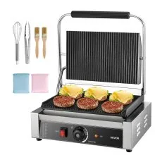 VEVOR Parrilla de Prensa para Panini 34 x 23 cm Parrilla de Contacto Eléctrica