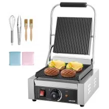 VEVOR Parrilla de Prensa para Panini 22 x 23 cm Parrilla de Contacto Eléctrica