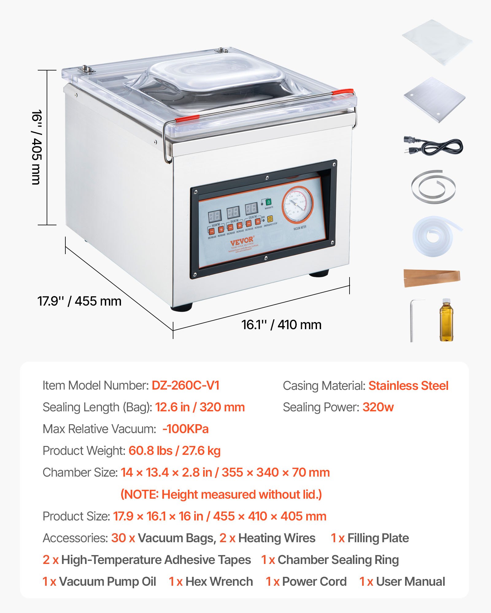 Envasadora al Vacío Automático para Alimentos DZ-260C Envasadora al Vacío 220 V