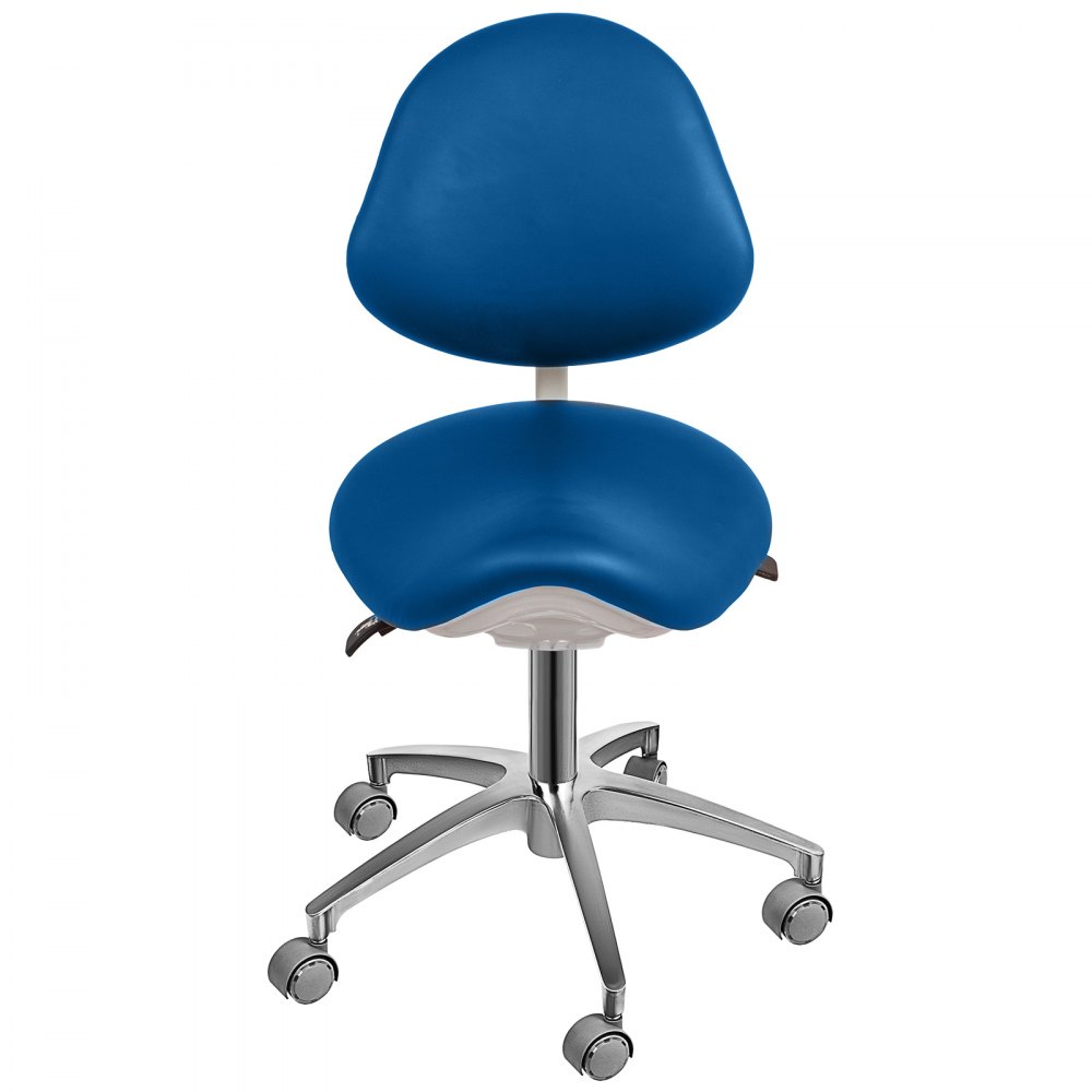 Silla Taburete Ergonómico Ajustable en Forma de Concha Azul Giratoria con Ruedas y Respaldo de PU para Médicos Salón de SPA de Masaje Dentista