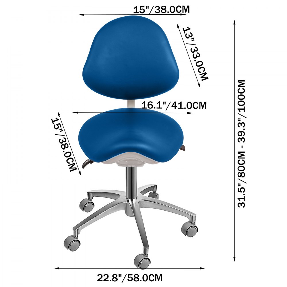 Silla Taburete Ergonómico Ajustable en Forma de Concha Azul Giratoria con Ruedas y Respaldo de PU para Médicos Salón de SPA de Masaje Dentista