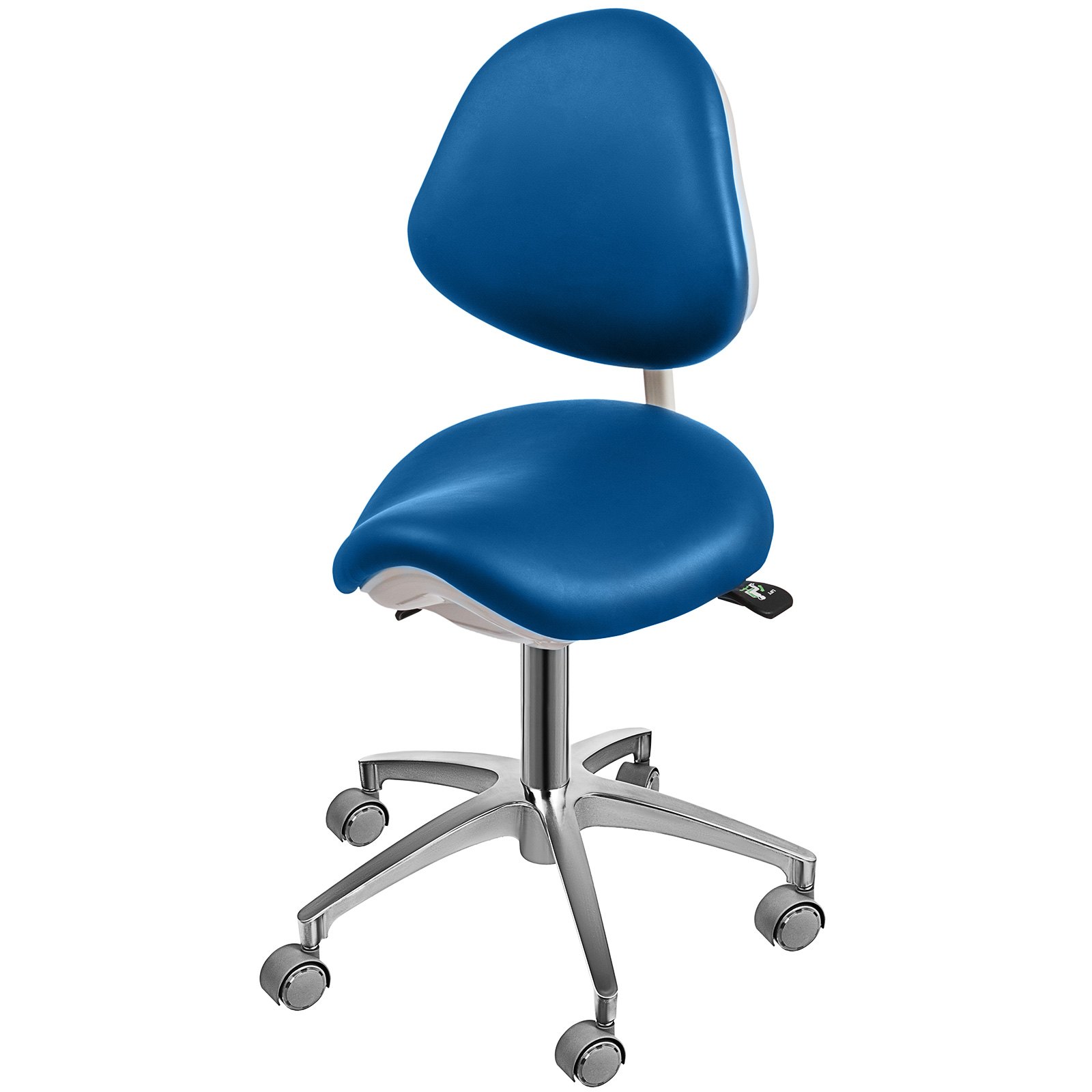 Silla Taburete Ergonómico Ajustable en Forma de Concha Azul Giratoria con Ruedas y Respaldo de PU para Médicos Salón de SPA de Masaje Dentista