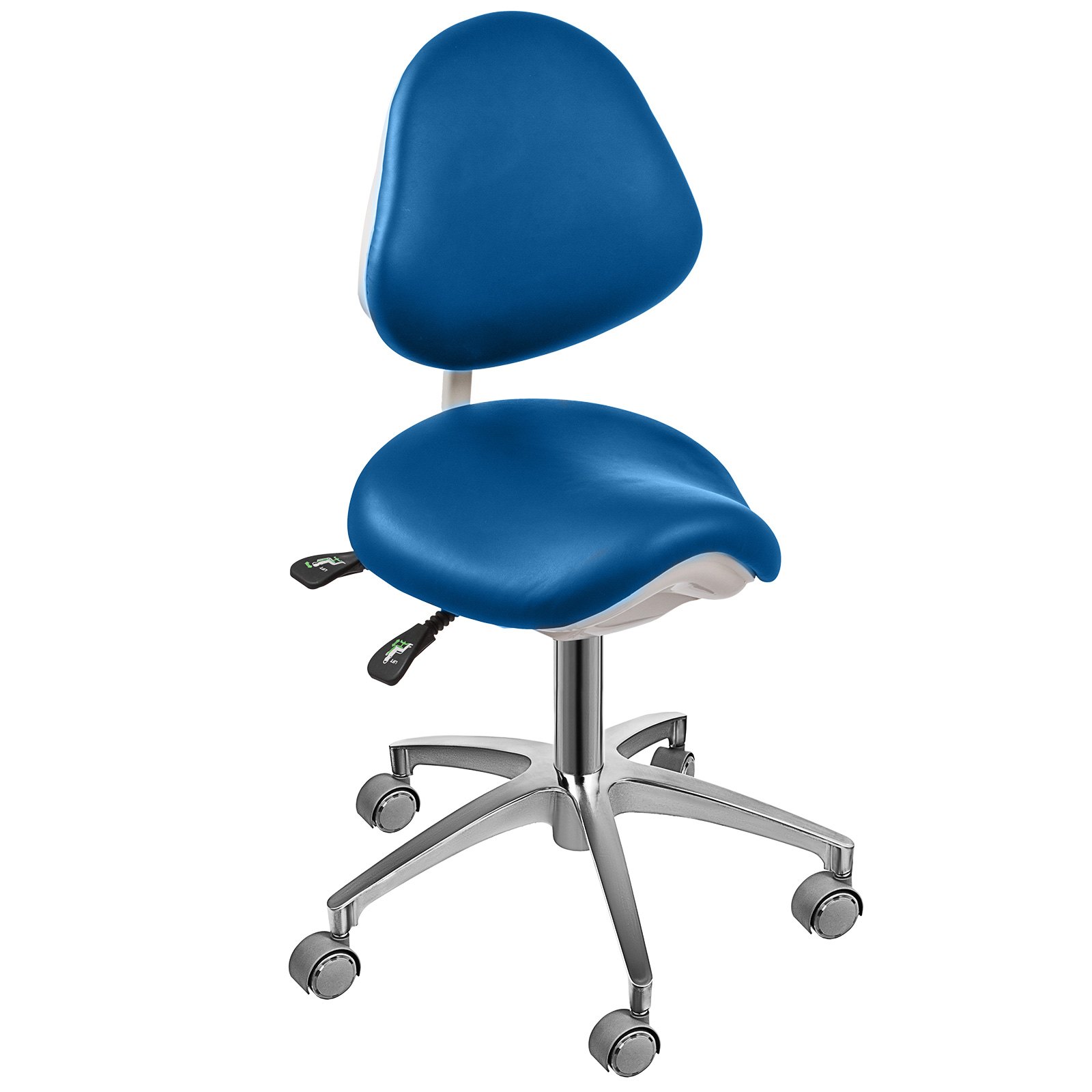 Silla Taburete Ergonómico Ajustable en Forma de Concha Azul Giratoria con Ruedas y Respaldo de PU para Médicos Salón de SPA de Masaje Dentista