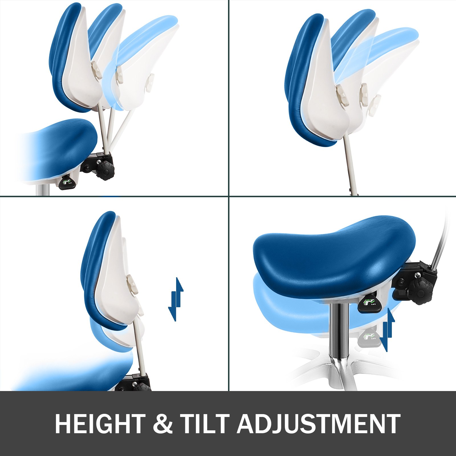 Silla Taburete Ergonómico Ajustable en Forma de Concha Azul Giratoria con Ruedas y Respaldo de PU para Médicos Salón de SPA de Masaje Dentista