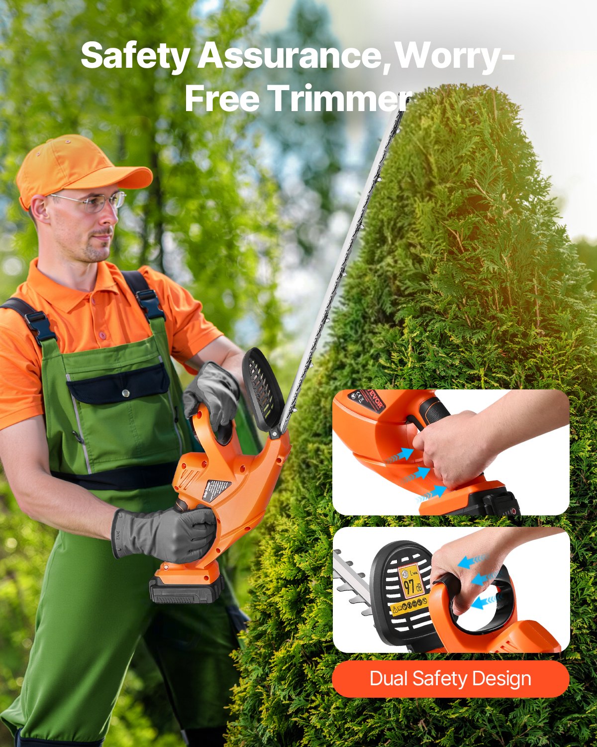 VEVOR Electric Hedge Trimmer, 1200 RPM, Hedge Trimmer for Low Branches, 20V 2A Battery, Electric Hedge Trimmer with 51cm Dual-Action Blade & Safe Design, Garden Shears for Lawn Care in the Yard