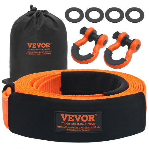 VEVOR Correa de Remolque de 76,2 mm x 6,1 m, Correa de Cabrestante para Protección de Árboles, Bucle Triple Reforzado y Fundas Protectoras y Bolsa de Almacenamiento, para Camión, Jeep, SUV, ATV