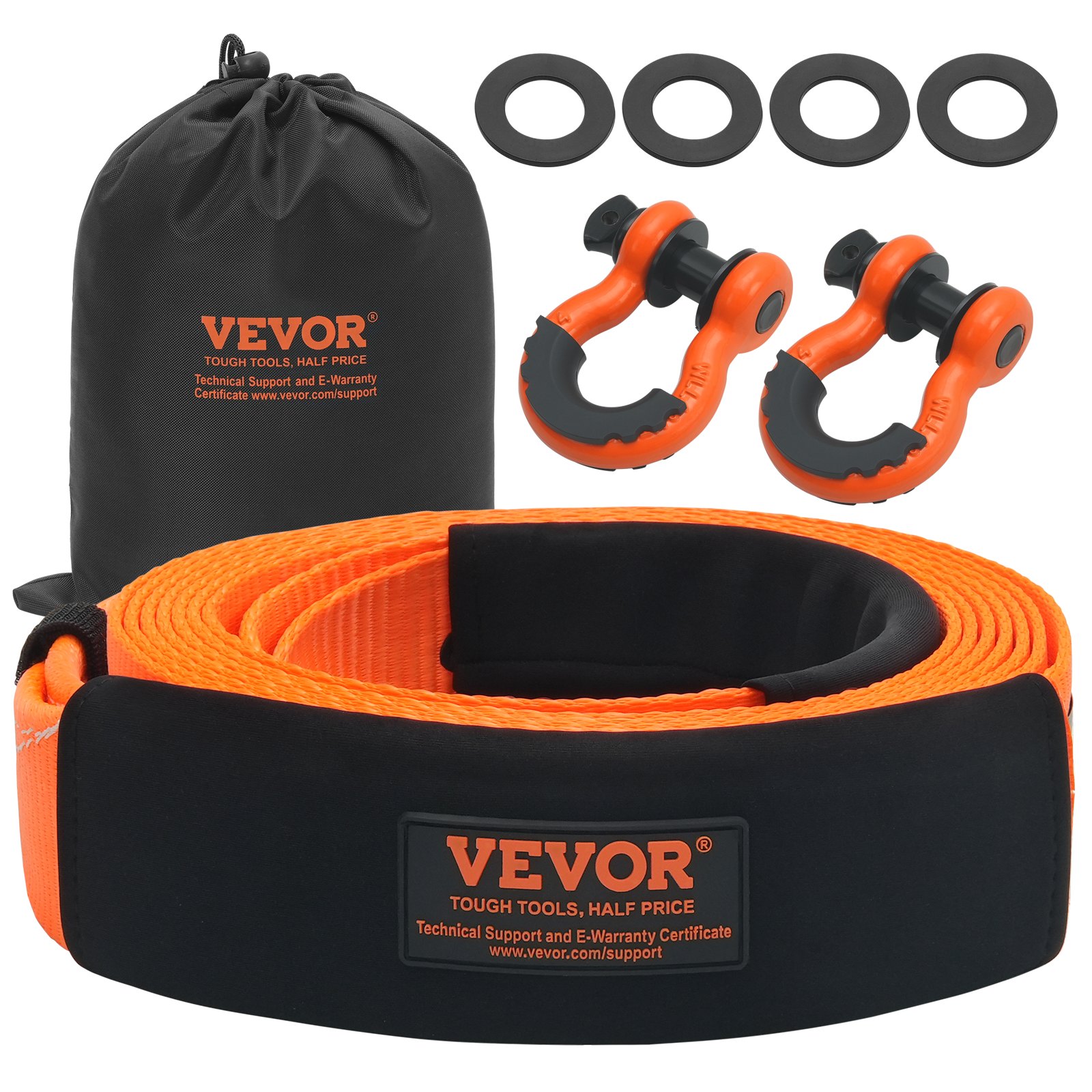 VEVOR Correa de Remolque de 76,2 mm x 6,1 m, Correa de Cabrestante para Protección de Árboles, Bucle Triple Reforzado y Fundas Protectoras y Bolsa de Almacenamiento, para Camión, Jeep, SUV, ATV