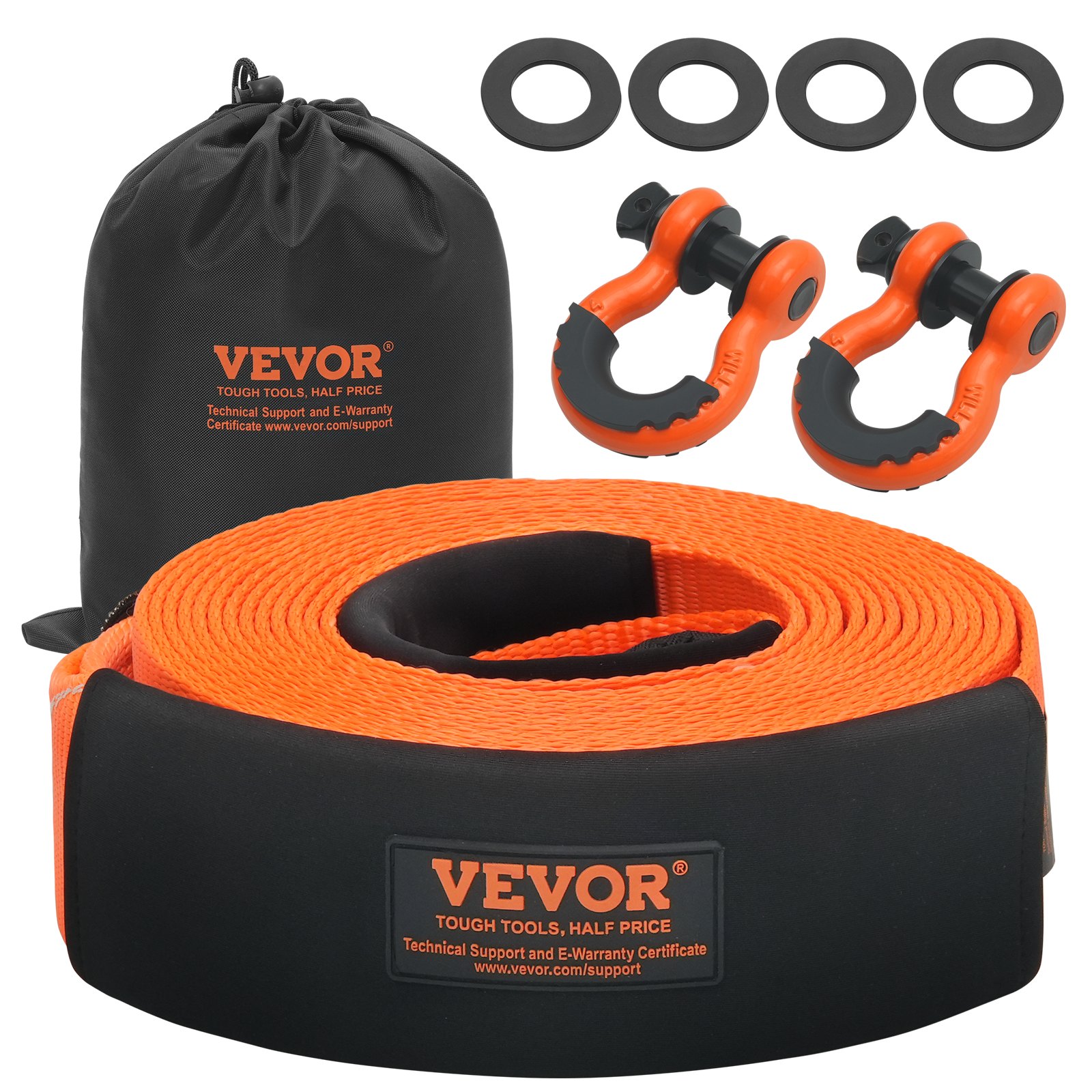 VEVOR Correa de Remolque de 85,1 mm x 9,1 m, Correa de Cabrestante para Protección de Árboles, Bucle Triple Reforzado y Fundas Protectoras y Bolsa de Almacenamiento, para Camión, Jeep, SUV, ATV