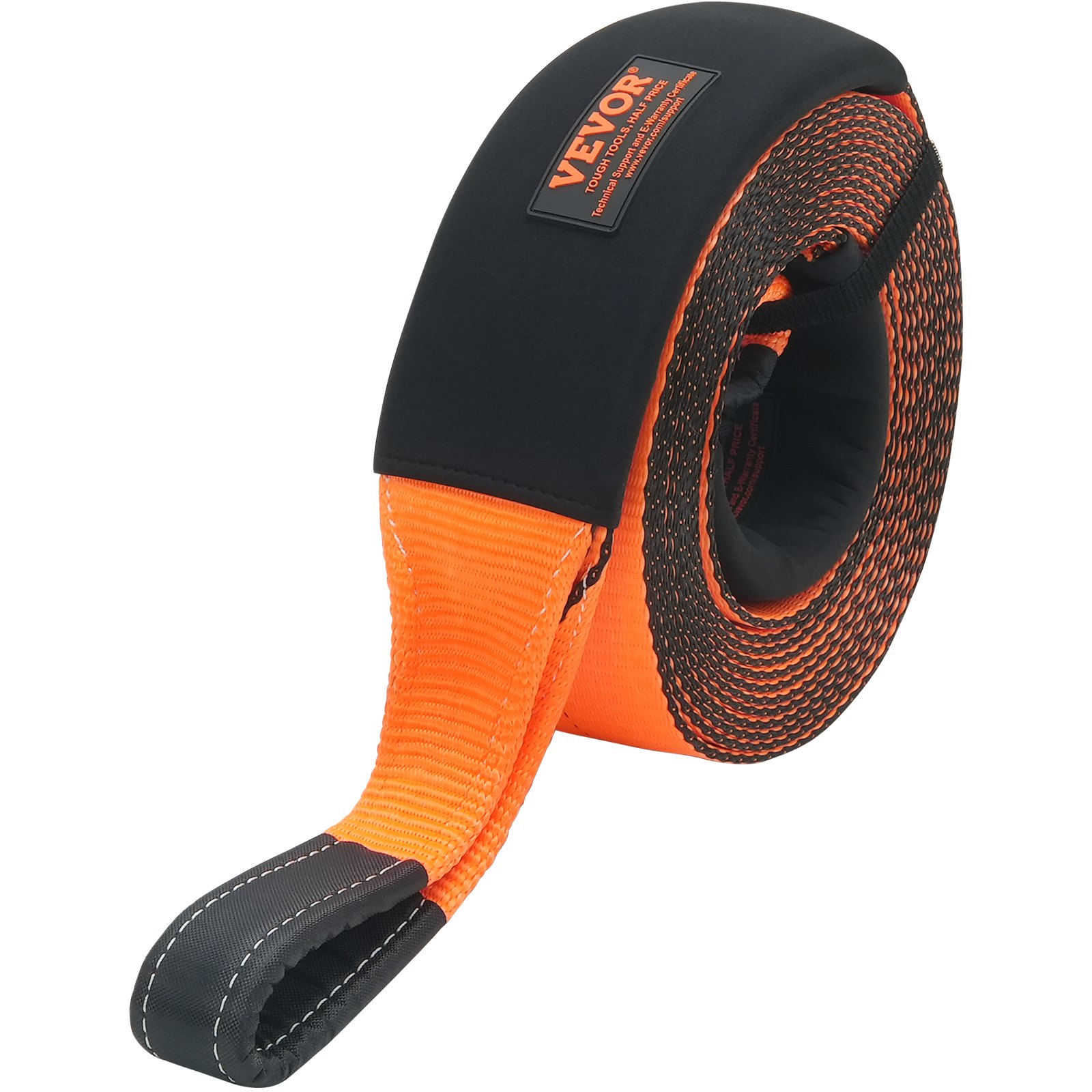VEVOR Correa de remolque de 101,6 mm x 9,1 m, Resistencia a la Rotura de 21092kg, Correa de Bucle Triplemente Reforzada con Fundas Protectoras y Bolsa de Almacenamiento para Recuperación Todoterreno