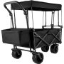 VEVOR Carrito de Jardín Plegable de Transporte Playa, Carga 100 kg Carrito Plegable con Techo Extraíble, Negro Transporte Plegable de Playa Jardín con Toldo Cesta Giratorio 360 ° para Camping Pícnic