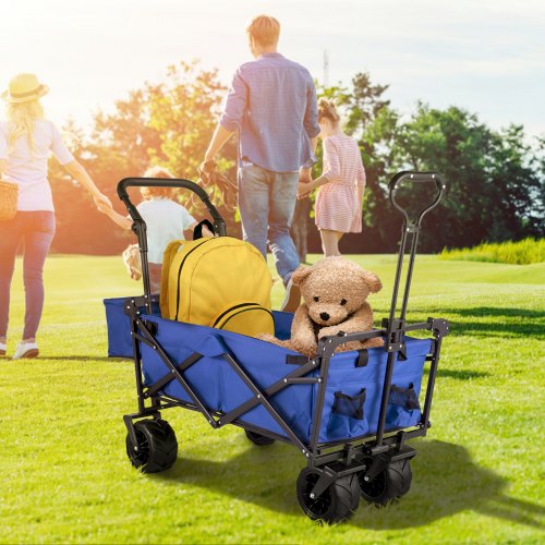 VEVOR Carro Transporte Plegable de Playa Jardín con Toldo Desmontable, Carro Plegable para Camping 4 Ruedas, Dimensión 92,7 x 54,3 x 98,5 cm, Carrito para Exteriores Plegado de 98,5 x 52 x 17,8 cm