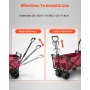 VEVOR Carro Transporte Plegable de Playa Jardín con Toldo Desmontable, Carro Plegable para Camping 4 Ruedas, Dimensión 92,7 x 54,3 x 98,5 cm, Carrito para Exteriores Plegado de 98,5 x 52 x 17,8 cm