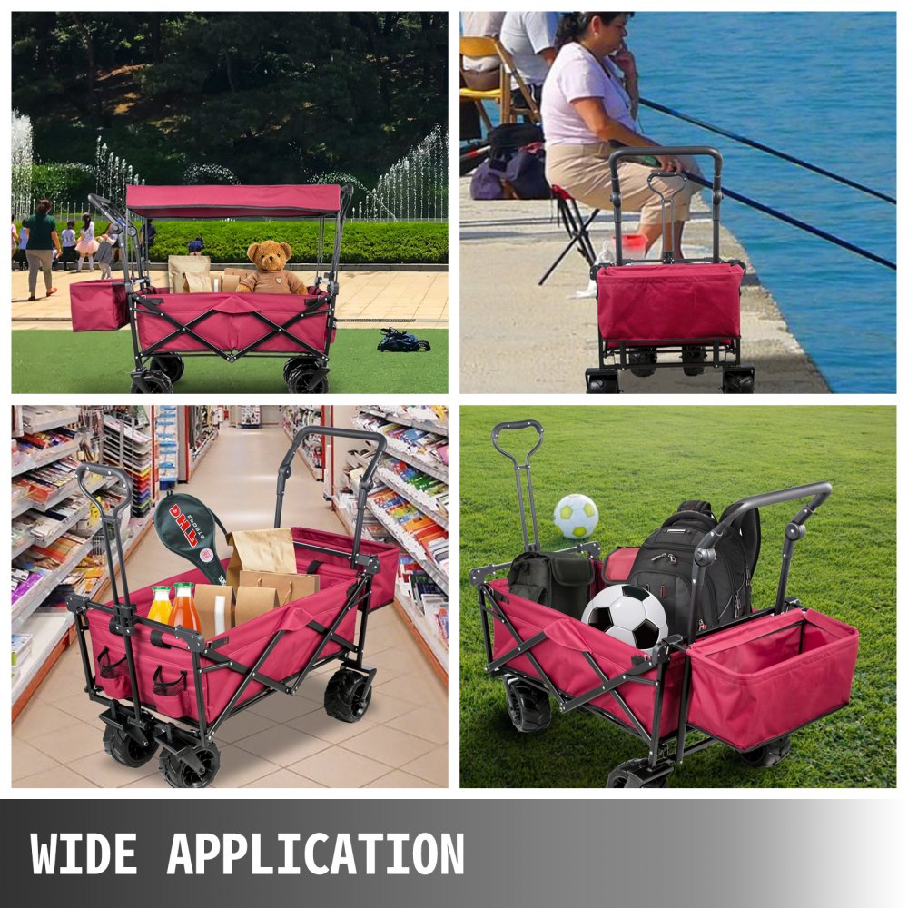 Carro Plegable Para Vagones, Con Toldo Extraíble Acero Rojo Para Camping Pícnic