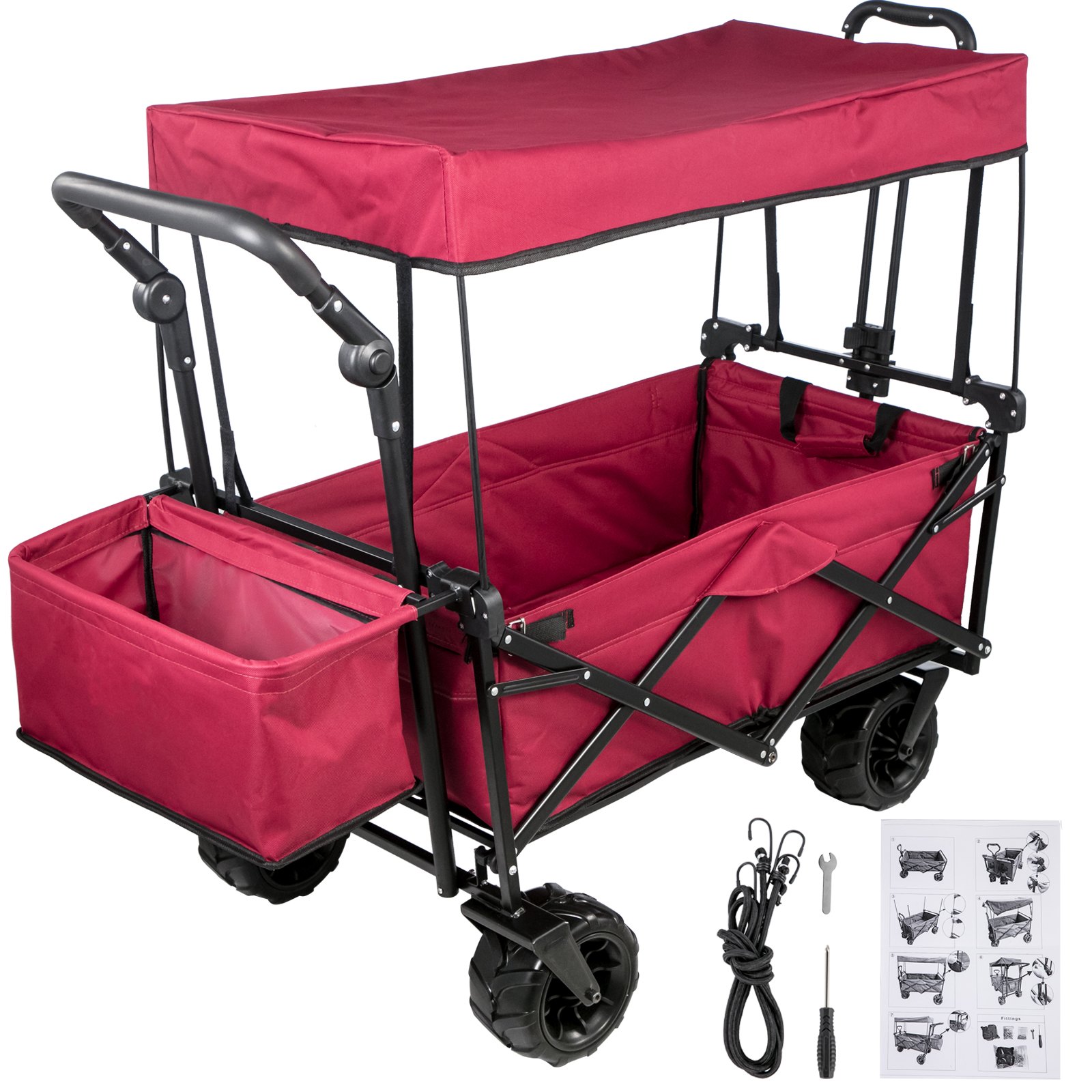 Carro Plegable Para Vagones, Con Toldo Extraíble Acero Rojo Para Camping Pícnic