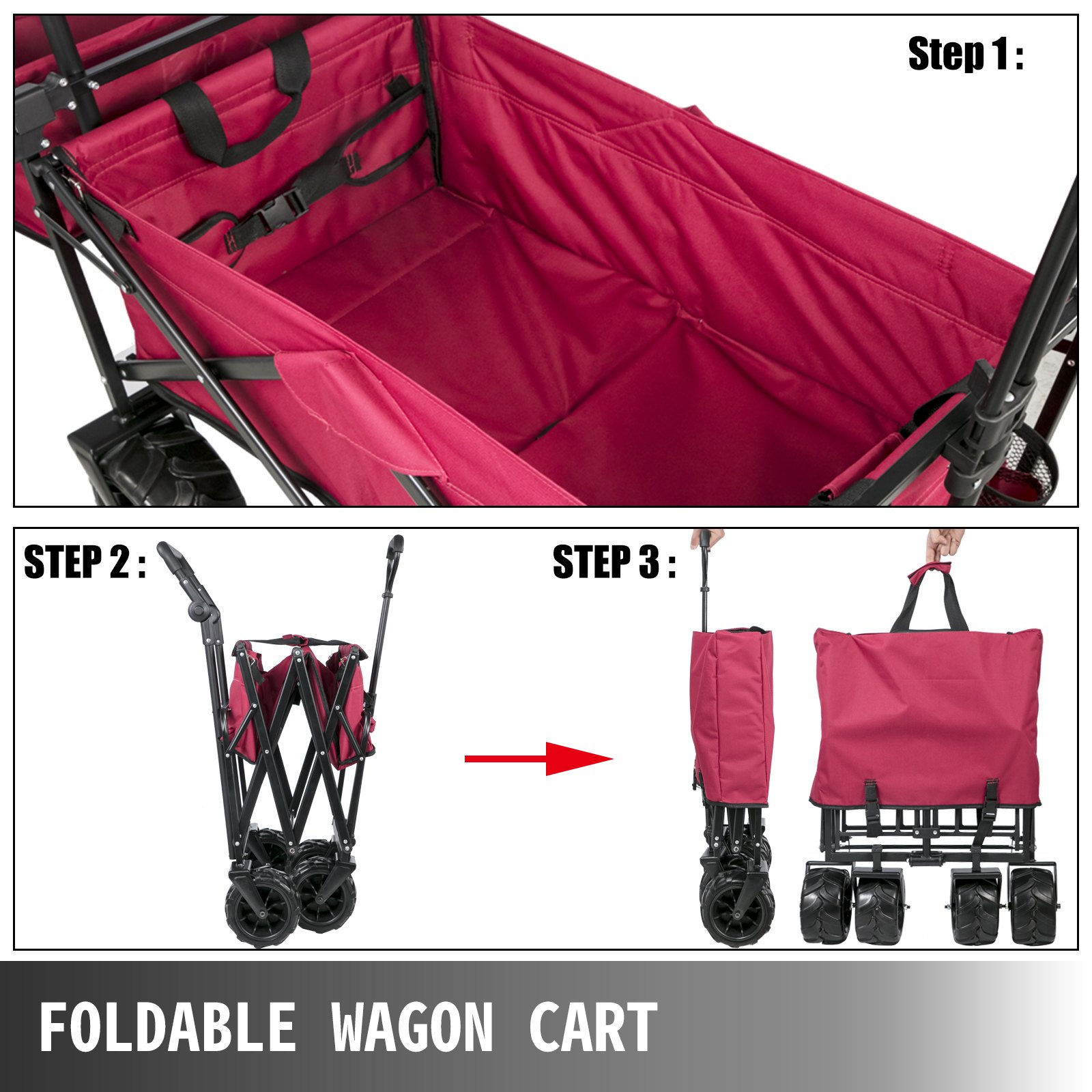 Carro Plegable Para Vagones, Con Toldo Extraíble Acero Rojo Para Camping Pícnic