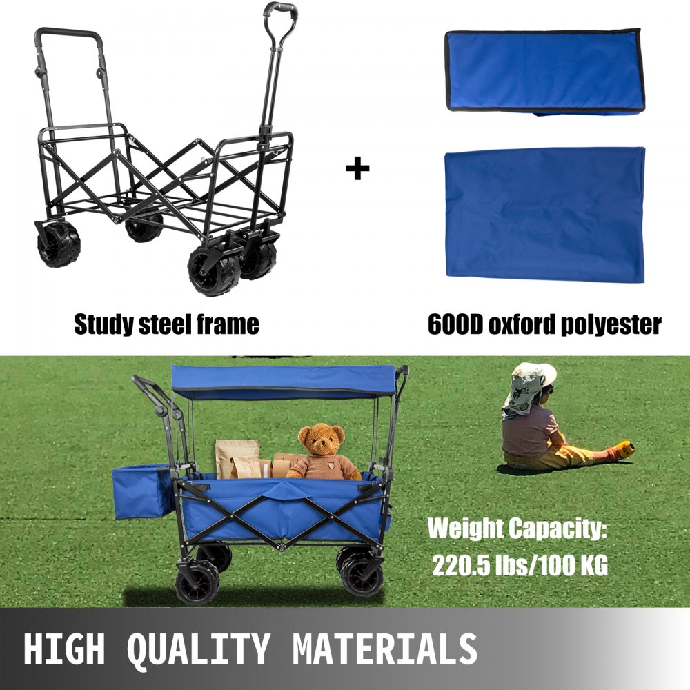 Carro Carpa Plegable Con Toldo Extraíble, Carro De Abarrotes Azul De Camping