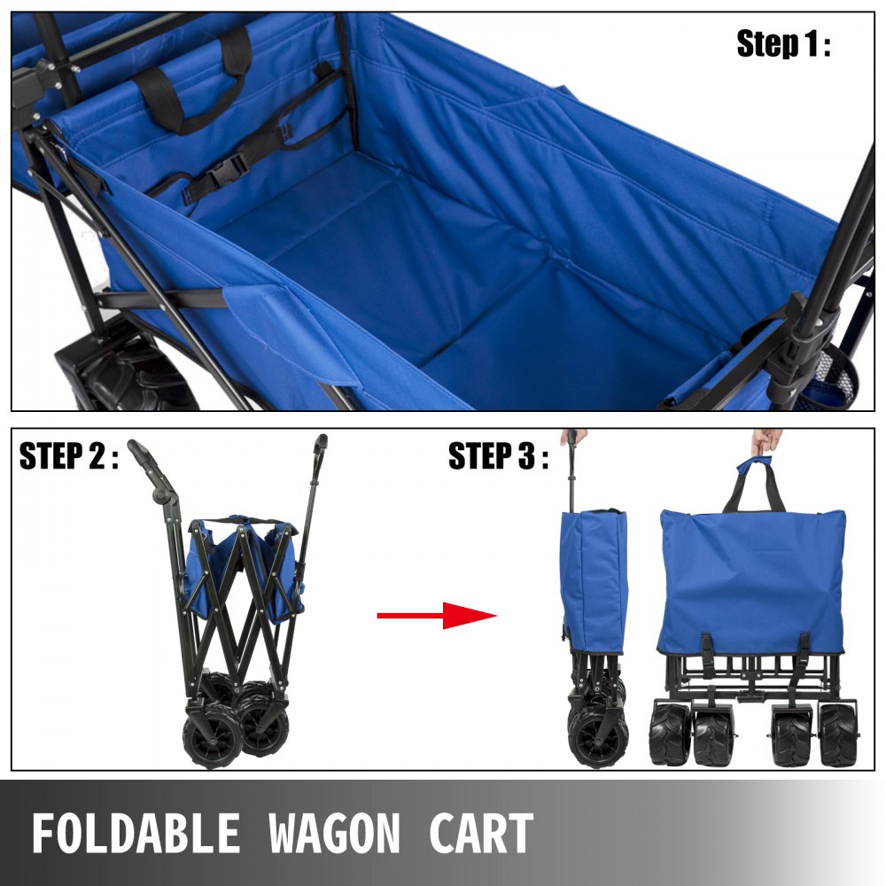 Carro Carpa Plegable Con Toldo Extraíble, Carro De Abarrotes Azul De Camping