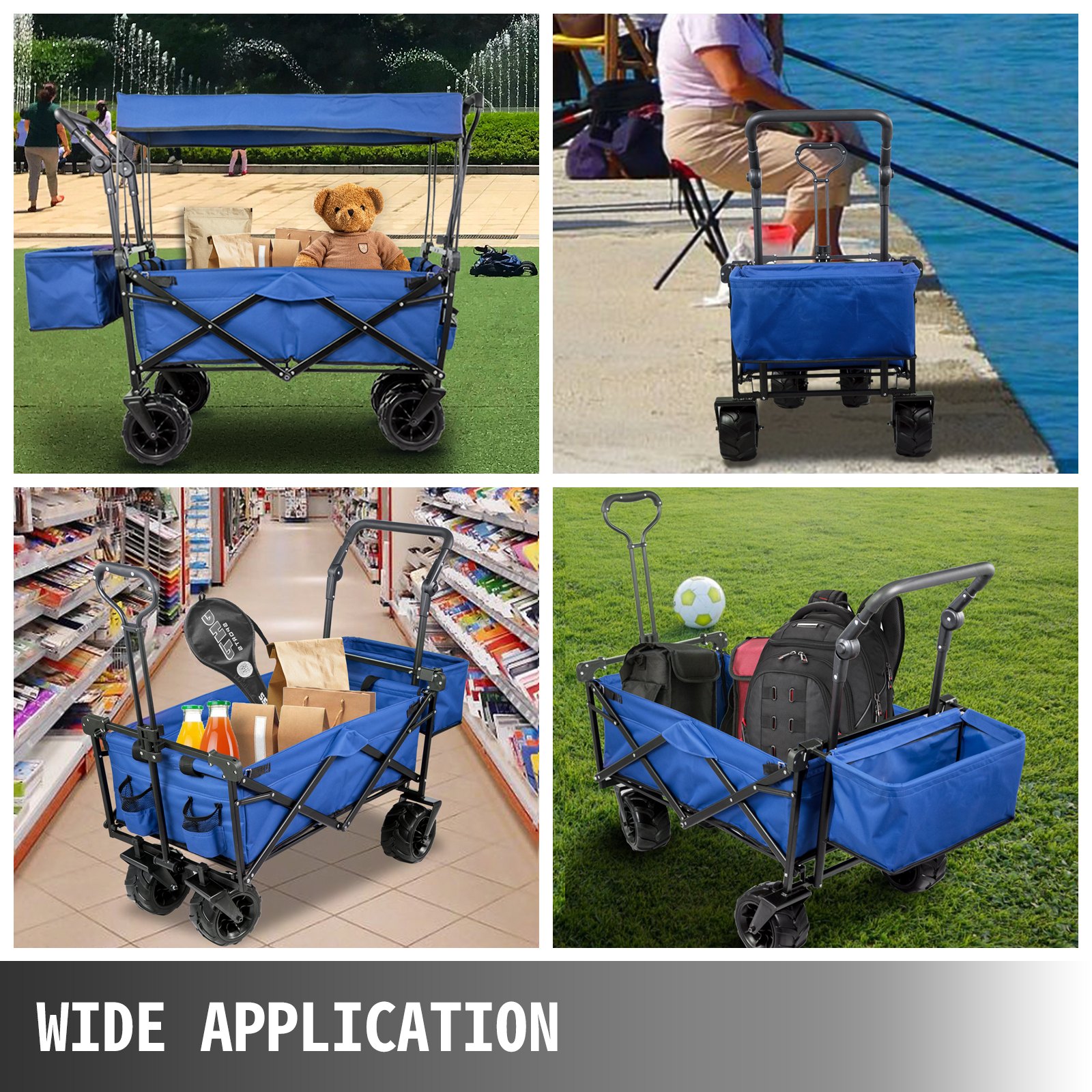 Carro Carpa Plegable Con Toldo Extraíble, Carro De Abarrotes Azul De Camping