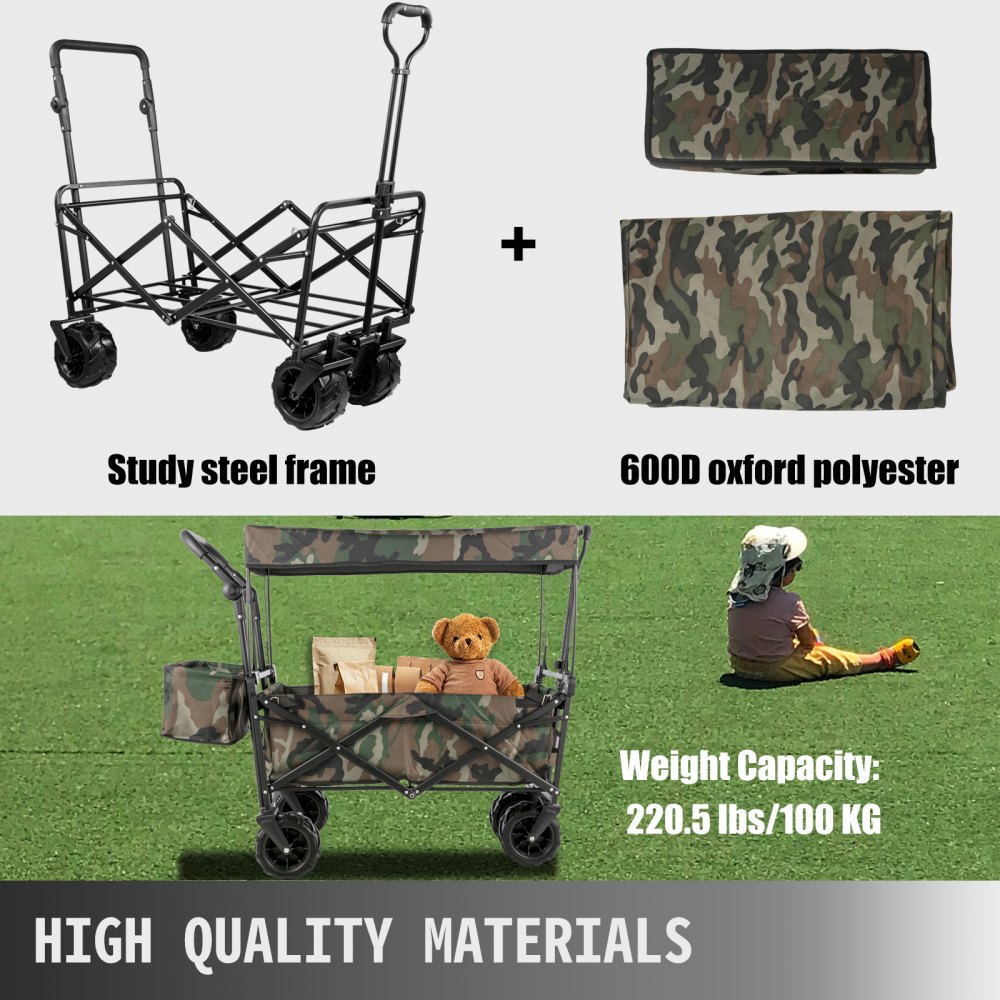 Carro De Vagón Plegable Camuflaje Plegable Acero, Con Toldo Extraíble De Camping