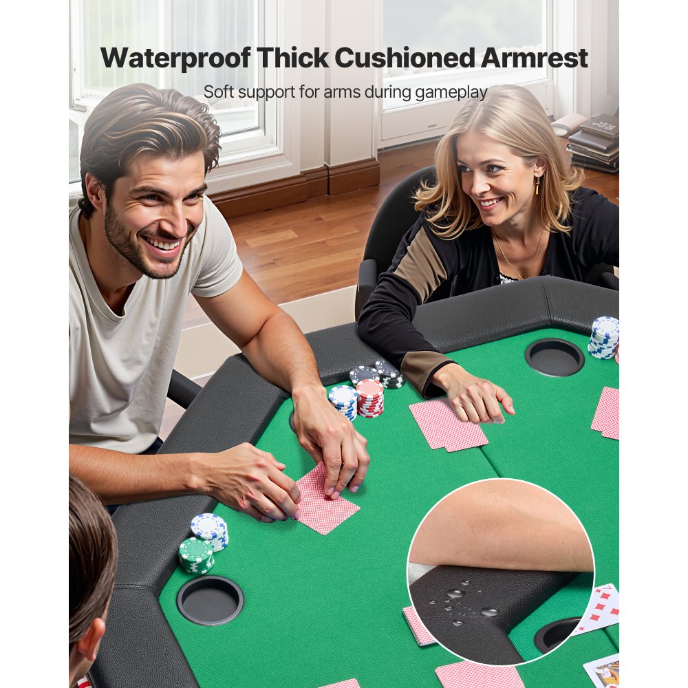 VEVOR Mesa de Póker Plegable, Mesa de Casino Plegable para Ocho Jugadores con Rieles Acolchados y Portavasos, con Patas de Fieltro y Metal, para Texas Hold'em y Blackjack, 1260 x 1260 x 750 mm