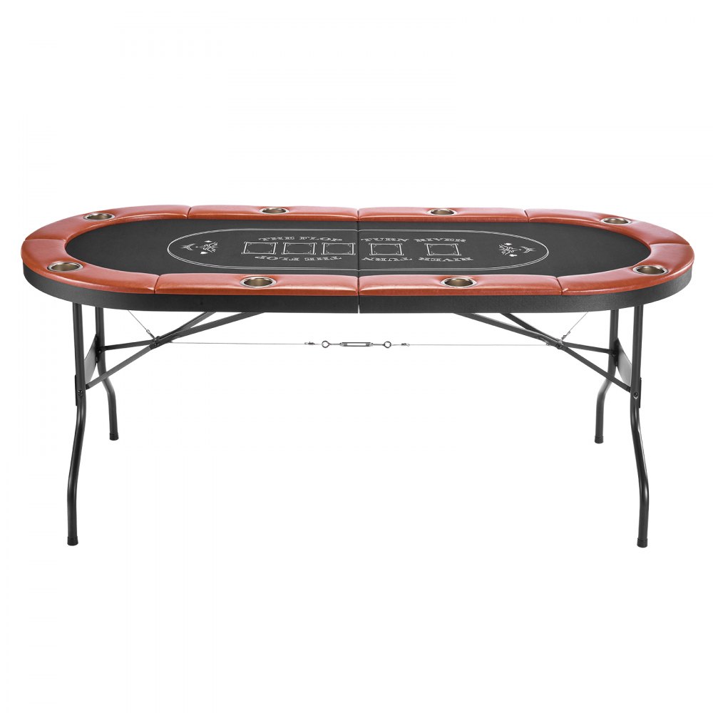 VEVOR Foldable Poker Table, 8 Player 1828.8 mm Folding Casino Leisure Table with Padded Rails & Cup Holders, Oval Portable Game Tables with Felt & Metal Legs, for Texas Hold'em Game and Blackjack