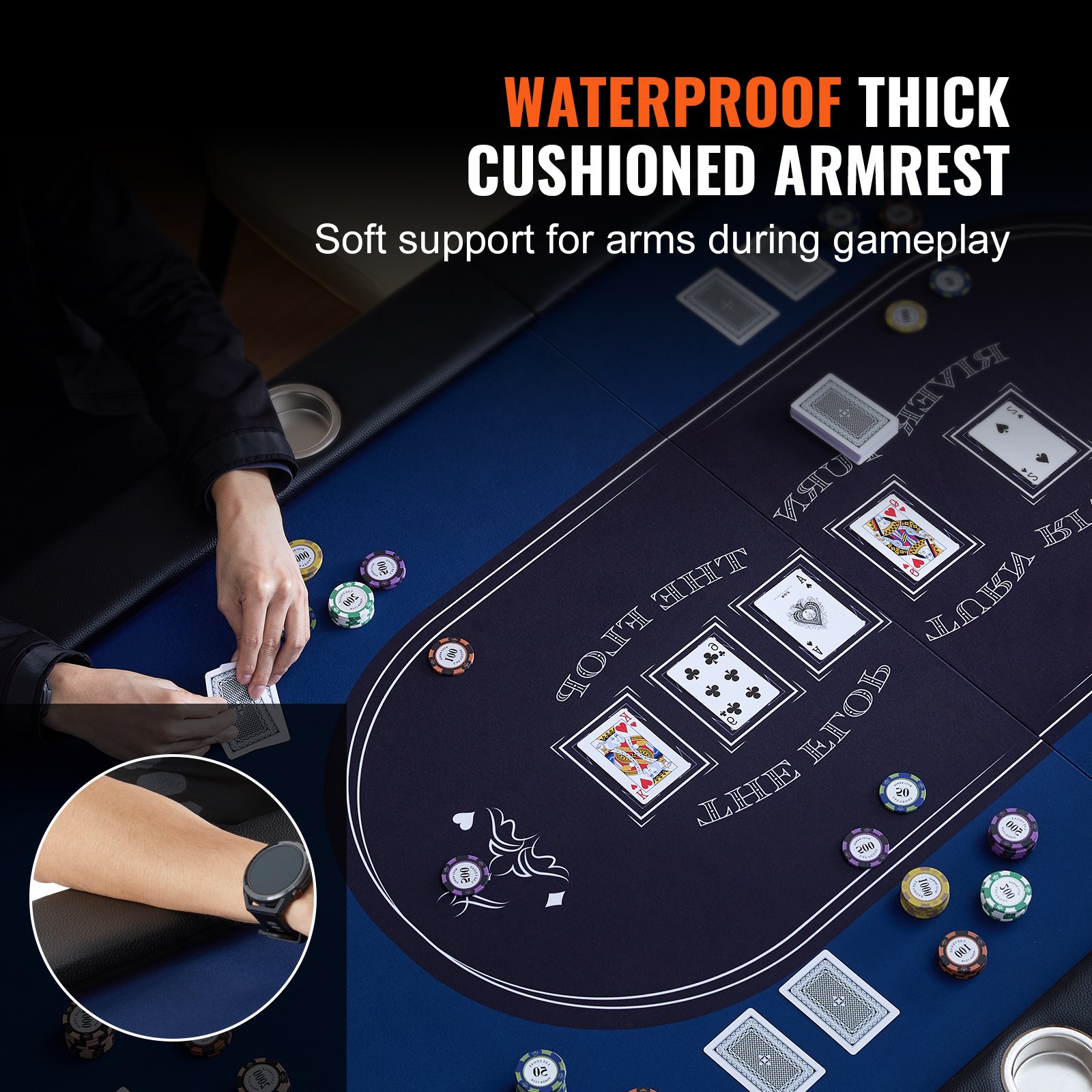 VEVOR Mesa de póquer plegable de 183 cm para 8 jugadores Mesa de casino Texas Holdem Blackjack con rieles acolchados y portavasos de acero inoxidable Mesa de juego de cartas Juego de mesa