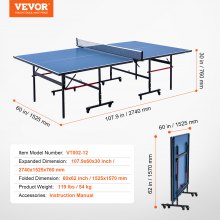 VEVOR Mesa de Ping-pong para Juego de Tenis de Mesa Uso Interior Plegable 12 mm