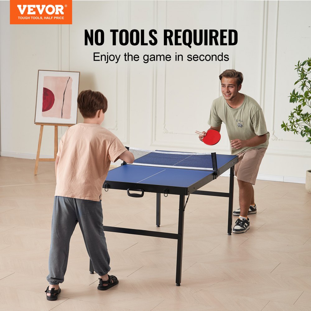 VEVOR Mesa de Ping-pong para Juego de Tenis de Mesa 1526x665x718 mm Mesa de Ping-pong de MDF Plegable Portátil para Interiores con Red, 2 Paletas, 3 Pelotas, Bolsa de Transporte, Asa