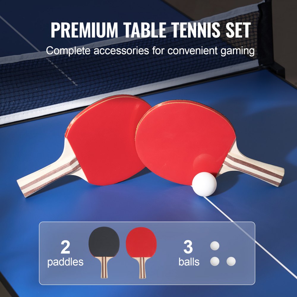VEVOR Mesa de Ping-pong para Juego de Tenis de Mesa 1526x665x718 mm Mesa de Ping-pong de MDF Plegable Portátil para Interiores con Red, 2 Paletas, 3 Pelotas, Bolsa de Transporte, Asa