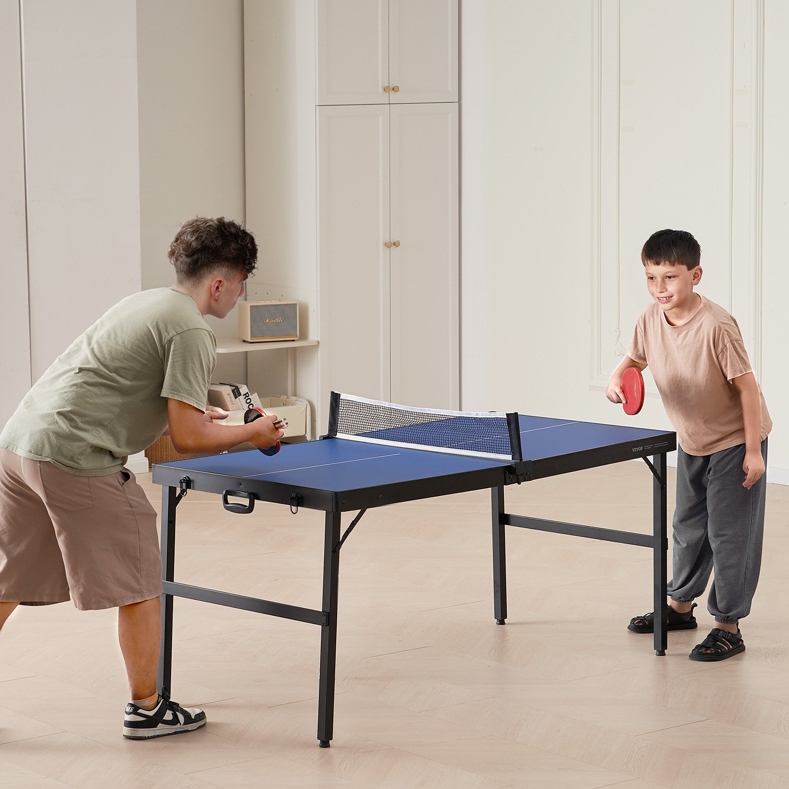 VEVOR Mesa de Ping-pong para Juego de Tenis de Mesa 1526x665x718 mm Mesa de Ping-pong de MDF Plegable Portátil para Interiores con Red, 2 Paletas, 3 Pelotas, Bolsa de Transporte, Asa
