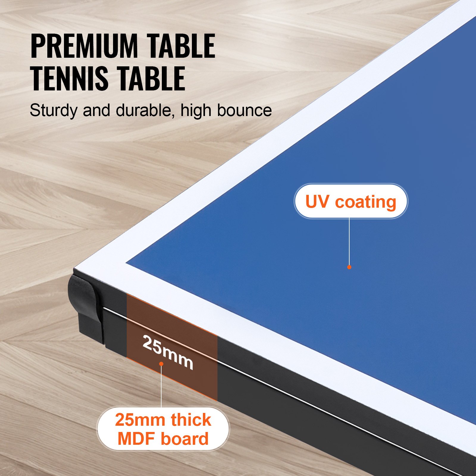 VEVOR Mesa de Ping-pong para Juego de Tenis de Mesa 2740x1525x760 mm Mesa de Ping-pong de MDF Plegable Portátil para Interiores con Red de Liberación Rápida y Ruedas de Bloqueo Tapas de 25 mm