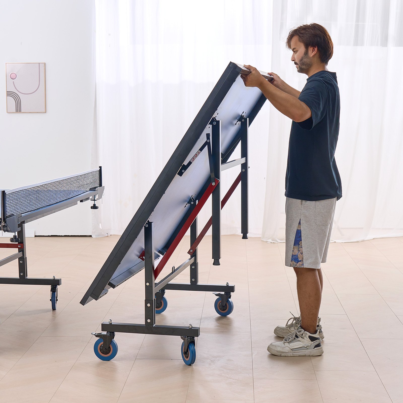 VEVOR Mesa de Ping-pong para Juego de Tenis de Mesa 2740x1525x760 mm Mesa de Ping-pong de MDF Plegable Portátil para Interiores con Red de Liberación Rápida y Ruedas de Bloqueo Tapas de 25 mm