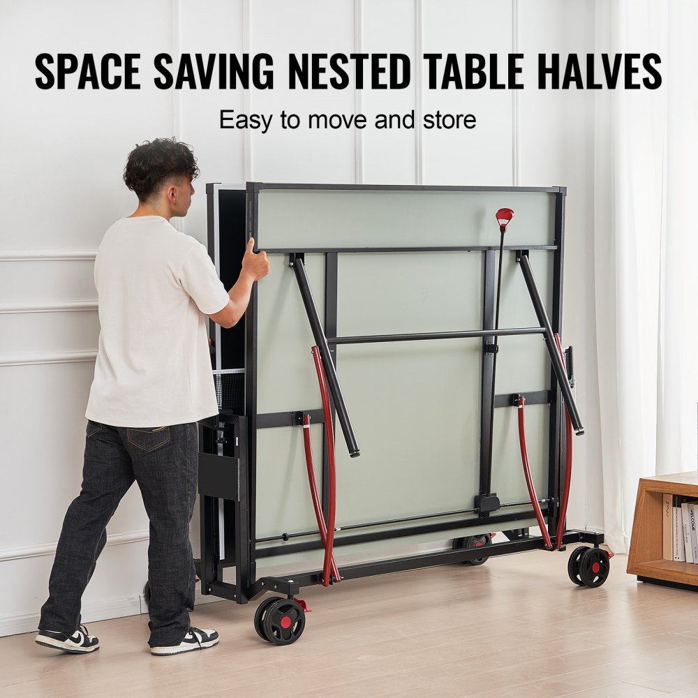 VEVOR Mesa de Ping-pong para Juego de Tenis de Mesa 274x152,5x76 cm Mesa de Tenis de Mesa de Aluminio Plegable portátil para Todo Clima con Red de Liberación Rápida y Ruedas de Bloqueo