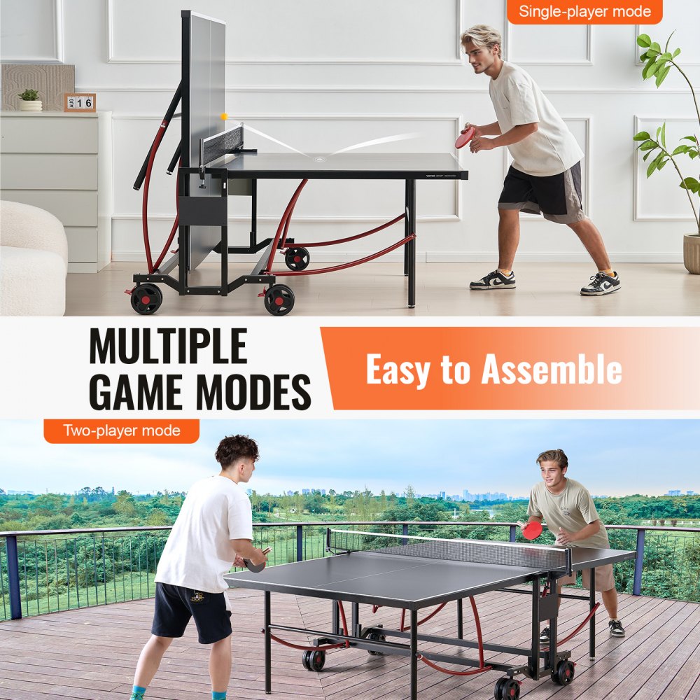 VEVOR Mesa de Ping-pong para Juego de Tenis de Mesa 274x152,5x76 cm Mesa de Tenis de Mesa de Aluminio Plegable portátil para Todo Clima con Red de Liberación Rápida y Ruedas de Bloqueo