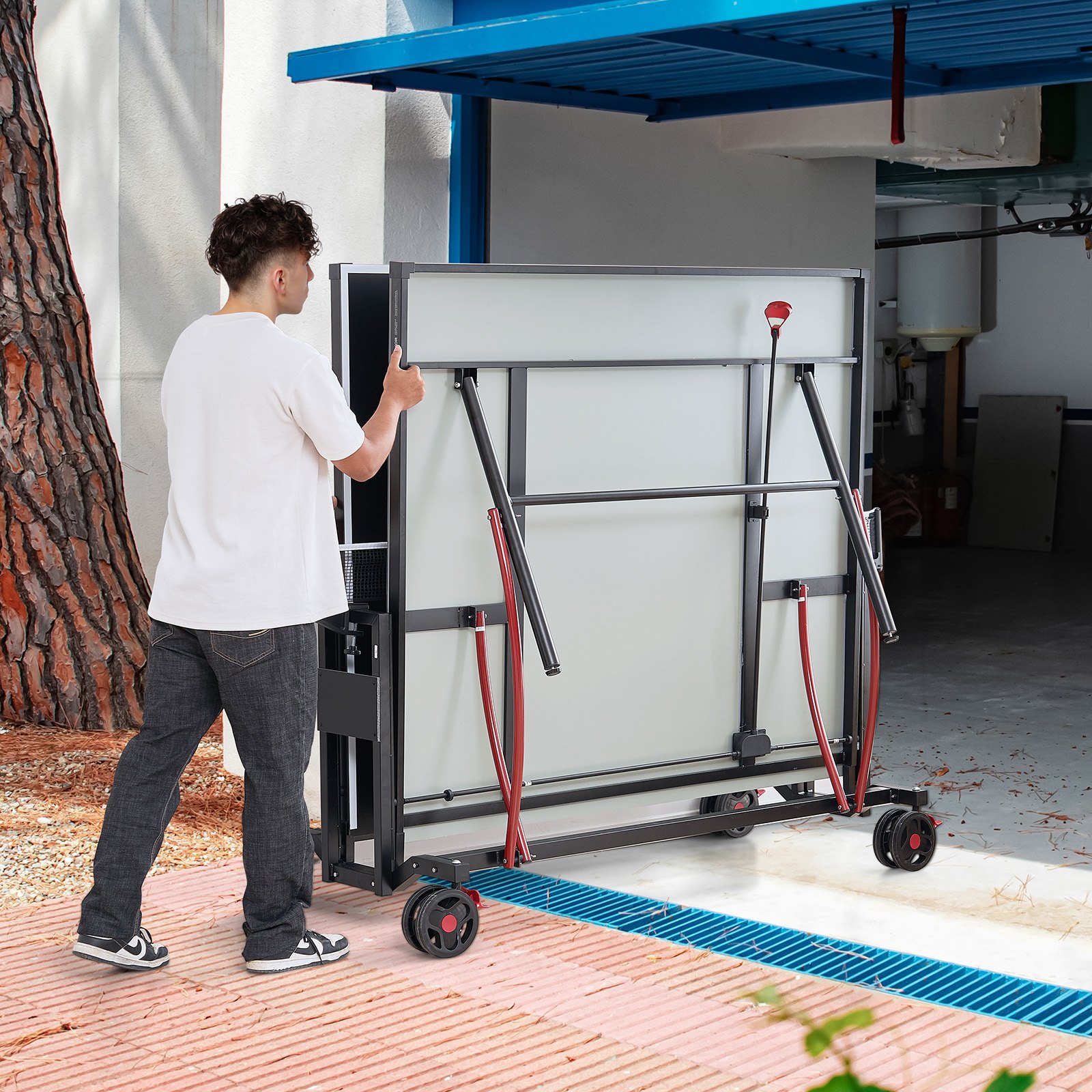 VEVOR Mesa de Ping-pong para Juego de Tenis de Mesa 274x152,5x76 cm Mesa de Tenis de Mesa de Aluminio Plegable portátil para Todo Clima con Red de Liberación Rápida y Ruedas de Bloqueo