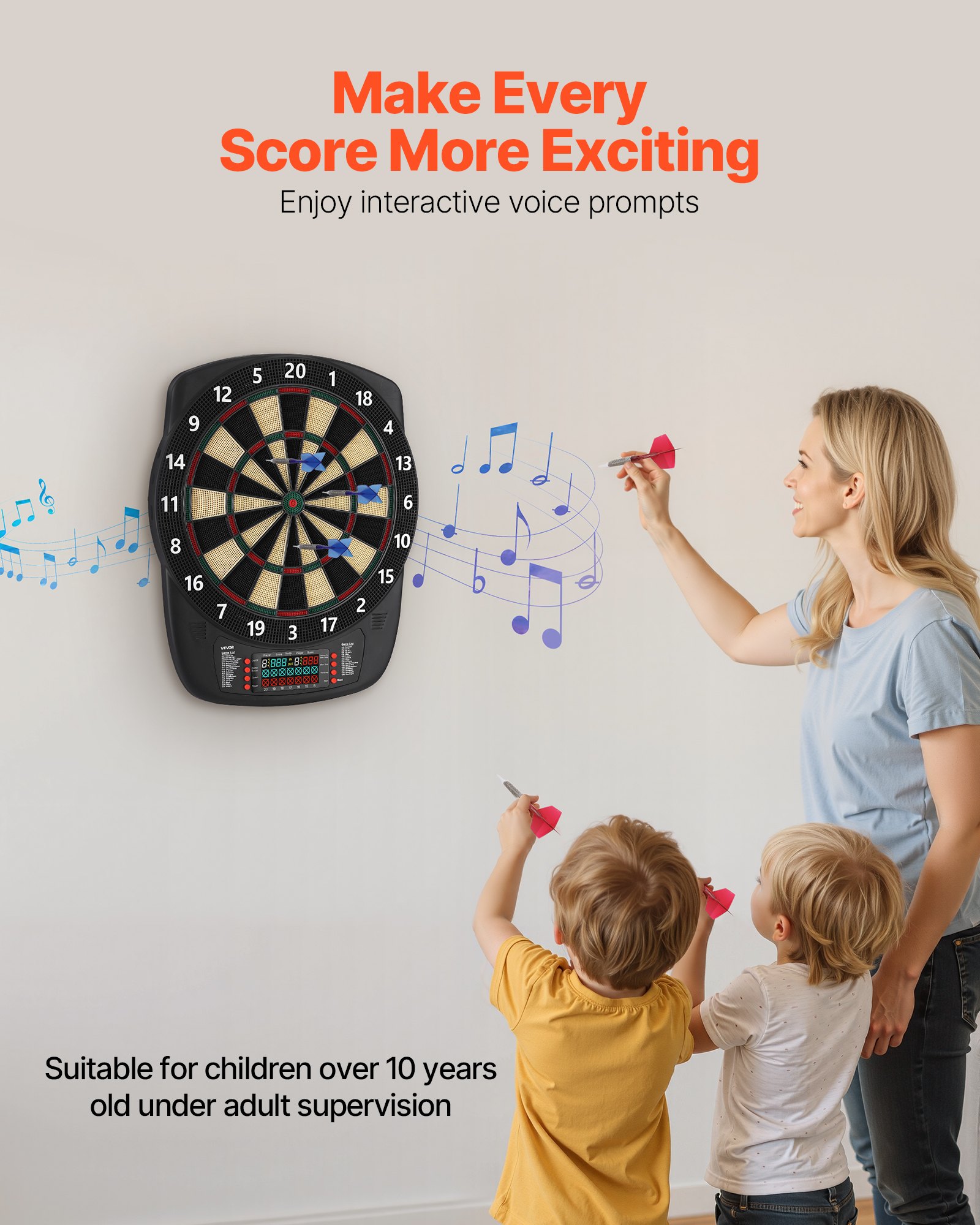 VEVOR Electronic Dart Board, 336mm Target Dartboard with 43 Games & 200+ Variations for Up to 8 Players, 6 Dart Shafts with Flights & 50 Soft Tips, Color LCD Scoring Screen for Home Party Game Rooms