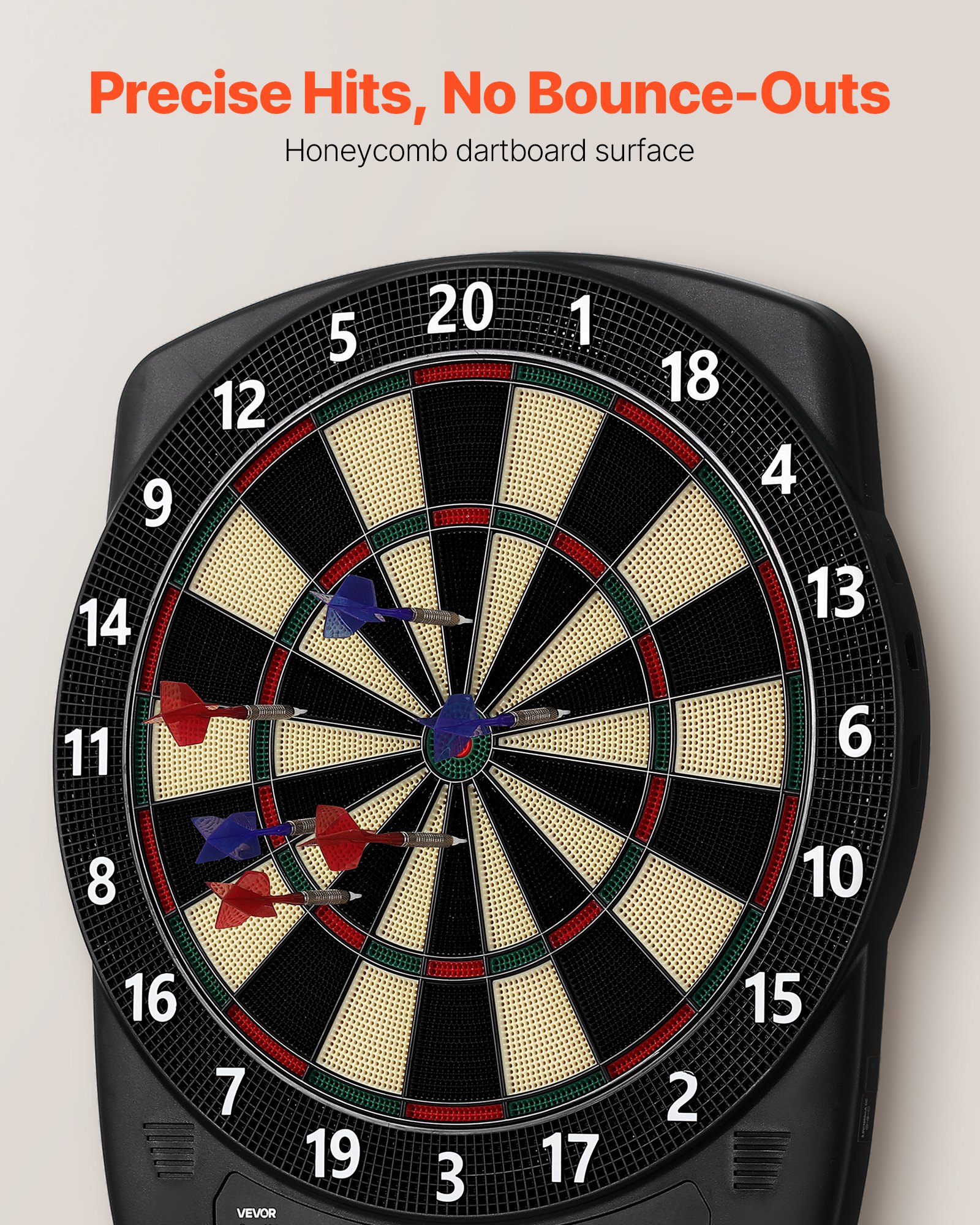 VEVOR Diana Electrónica, con 43 Juegos y más de 200 Variantes para 8 Jugadores, 6 Ejes de Dardos con Plumas y 50 Puntas de Dardos de Repuesto, Marcador LCD a Volor, PP y ABS, 517 x 424 x 30 mm