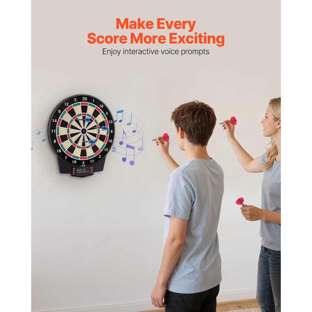 VEVOR Diana Electrónica 393 mm, con 43 Juegos y más de 320 Variaciones para hasta 8 Jugadores, 6 Dardos con Plumas y 50 Puntas de Repuesto, Marcador LCD a Color, para Divertirse en Casa y Fiestas