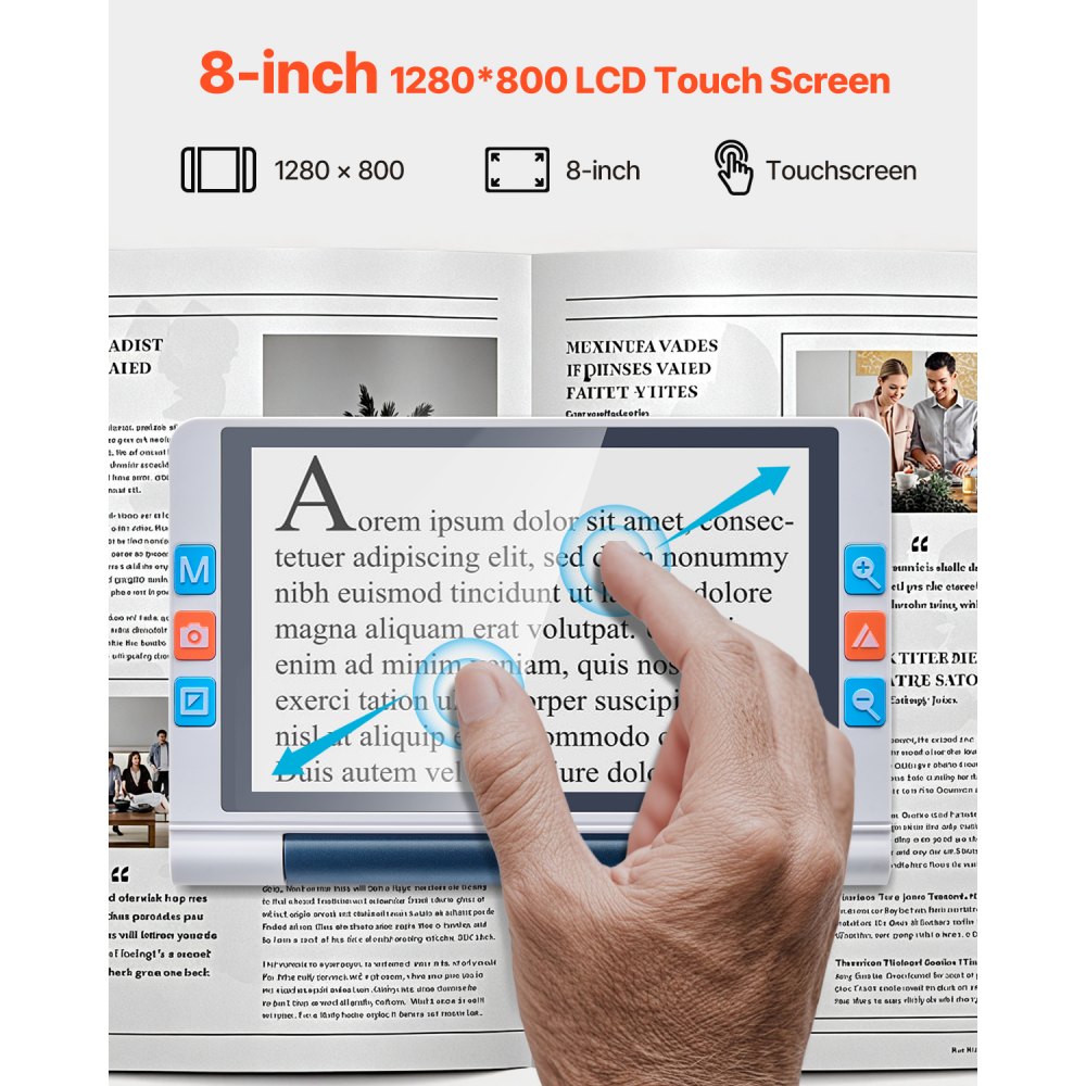 VEVOR Lupa Digital Portátil Electrónica de Vídeo con Pantalla Táctil 20,3 cm para Modelos Bajos, Zoom 2X a 20X con Lente HD 13 MP con Enfoque Automático, Modo de 26 Colores, Salida HDMI y 16 GB