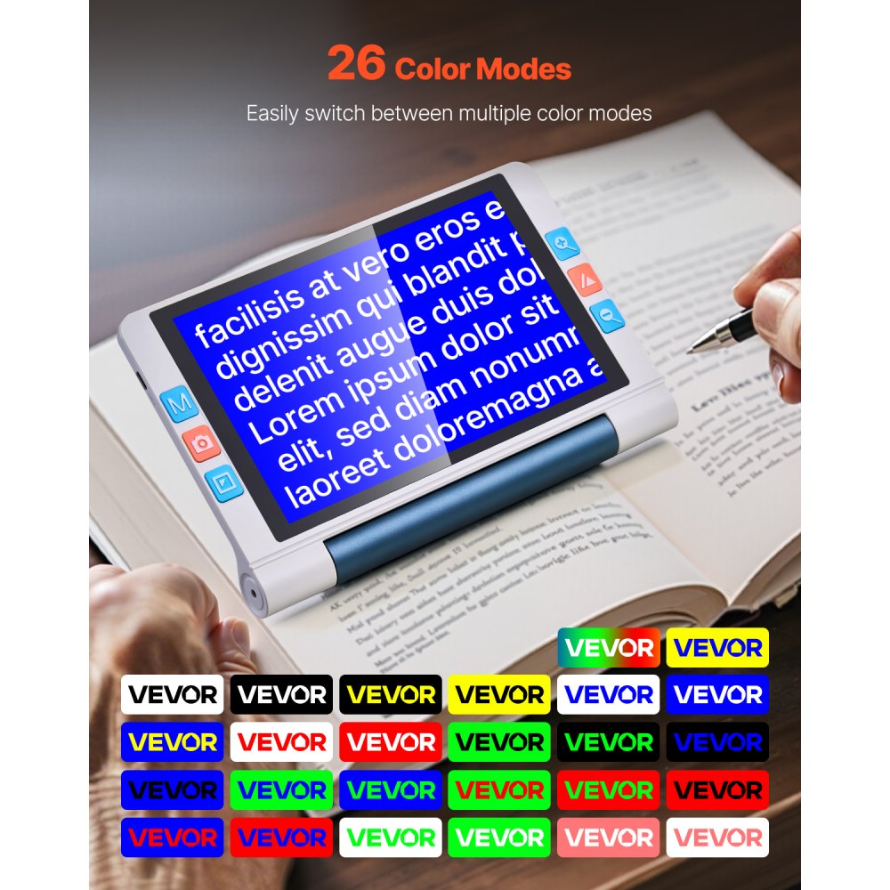 VEVOR Lupa Digital Portátil Electrónica de Vídeo con Pantalla Táctil 20,3 cm para Modelos Bajos, Zoom 2X a 20X con Lente HD 13 MP con Enfoque Automático, Modo de 26 Colores, Salida HDMI y 16 GB