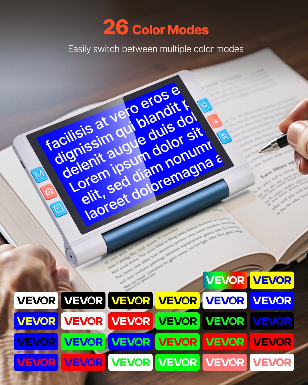 VEVOR Lupa Digital Portátil Electrónica de Vídeo con Pantalla Táctil 20,3 cm para Modelos Bajos, Zoom 2X a 20X con Lente HD 13 MP con Enfoque Automático, Modo de 26 Colores, Salida HDMI y 16 GB