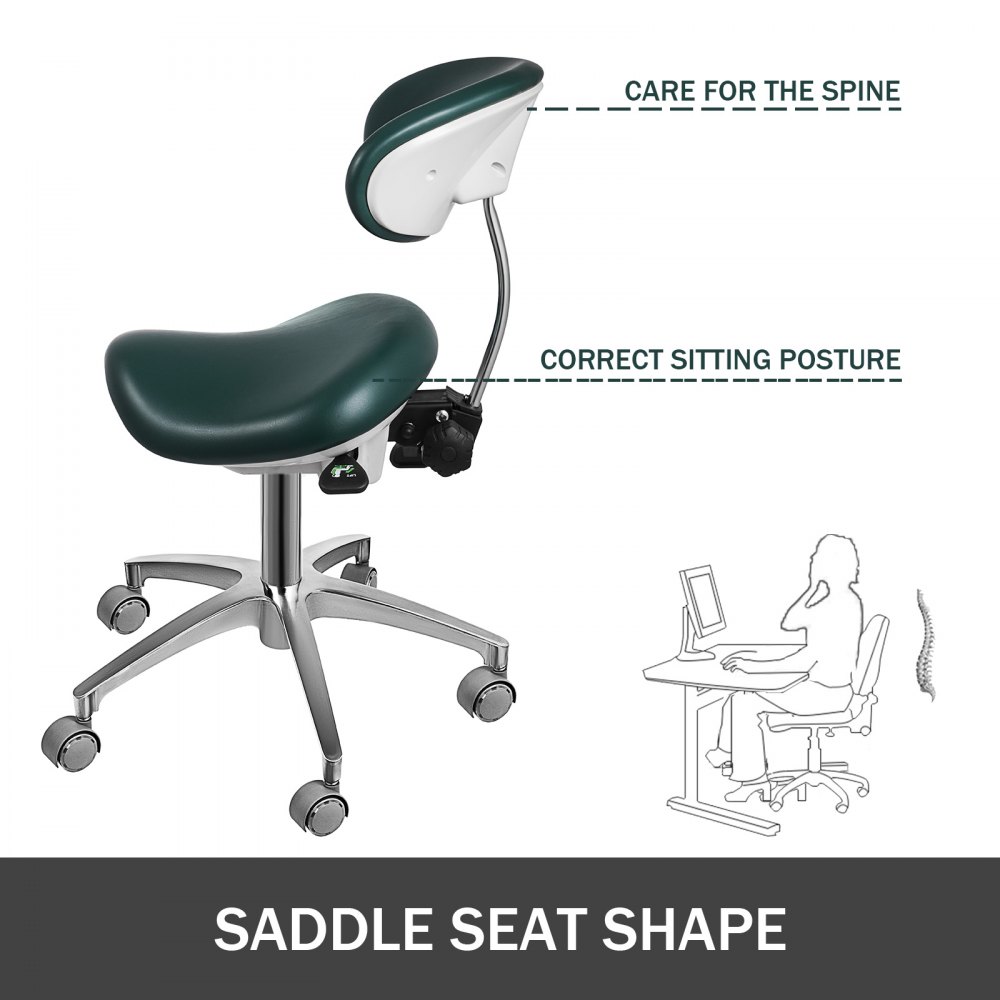 Silla Taburete Ergonómico Ajustable Verde Giratoria con Ruedas y Respaldo de PU para Médicos Salón de Spa de Masaje Dentista