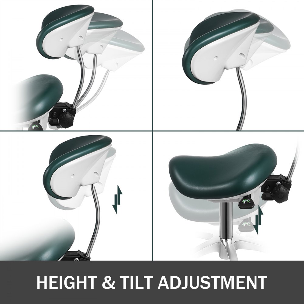 Silla Taburete Ergonómico Ajustable Verde Giratoria con Ruedas y Respaldo de PU para Médicos Salón de Spa de Masaje Dentista