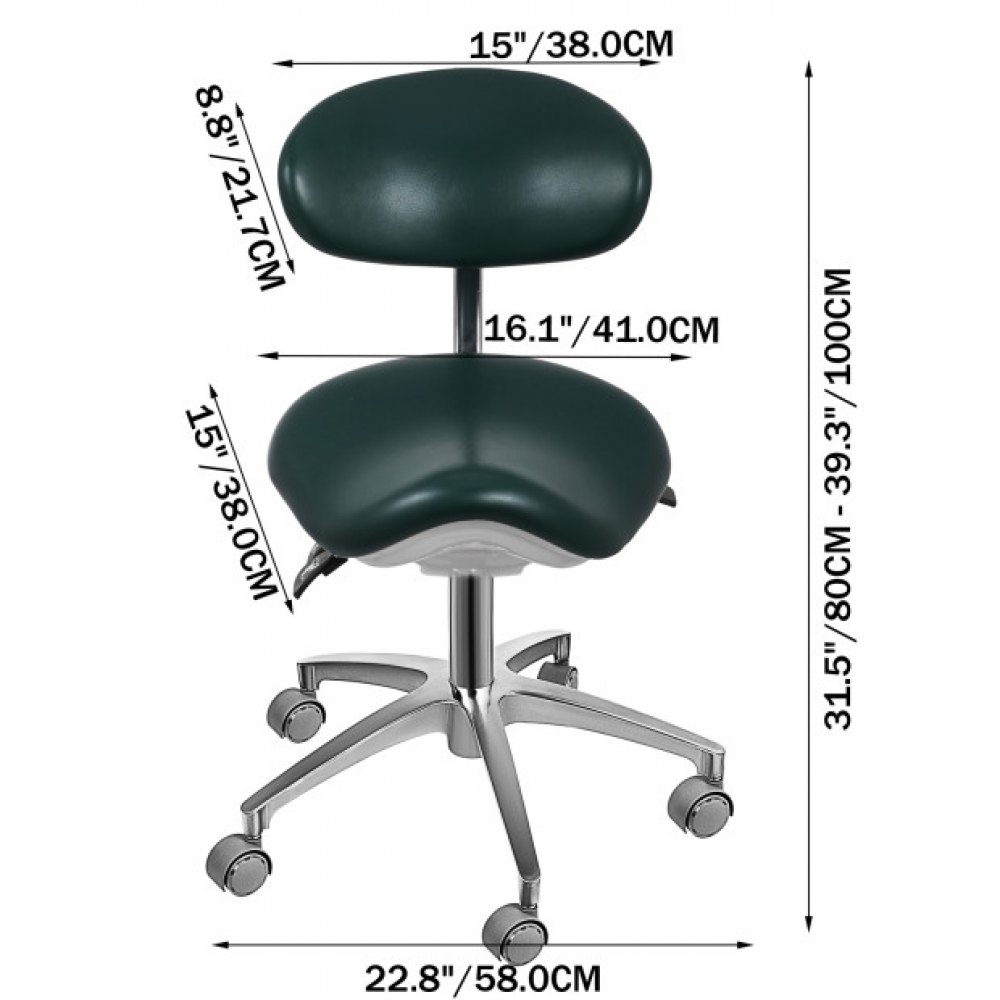 Silla Taburete Ergonómico Ajustable Verde Giratoria con Ruedas y Respaldo de PU para Médicos Salón de Spa de Masaje Dentista