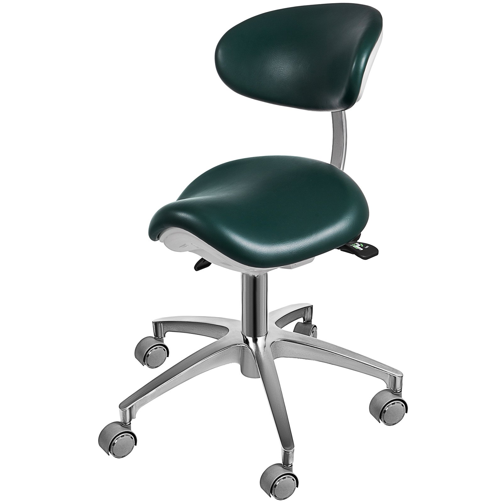 Silla Taburete Ergonómico Ajustable Verde Giratoria con Ruedas y Respaldo de PU para Médicos Salón de Spa de Masaje Dentista